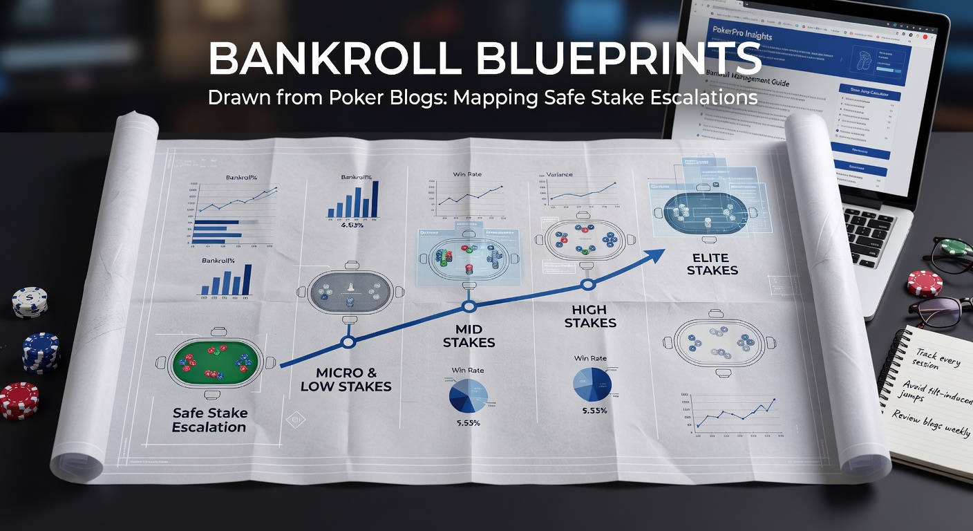Poker chips stacked meticulously beside a notebook detailing bankroll calculations, illustrating disciplined stake management in a casino setting