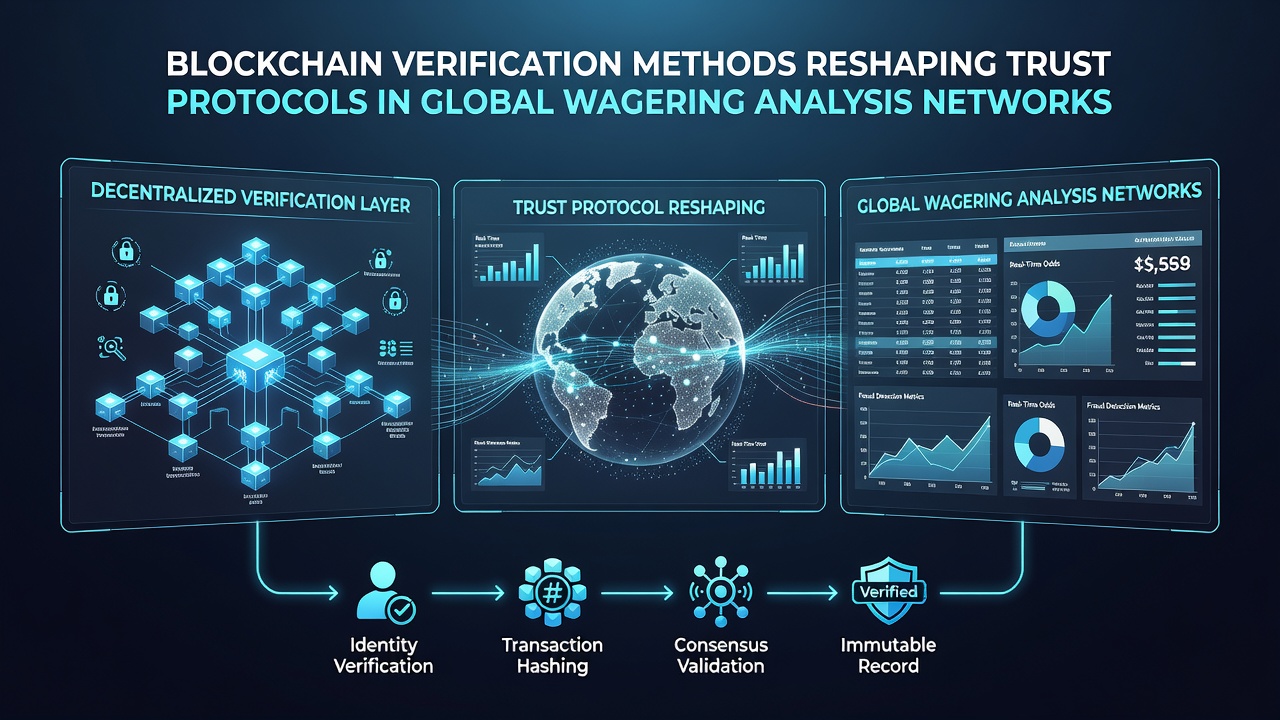 Network diagram illustrating consensus nodes validating wager outcomes in a global blockchain-based analysis system