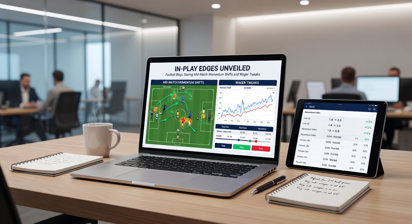 Close-up of a football analyst's screen displaying live momentum graphs and adjusting in-play odds during a tense match moment