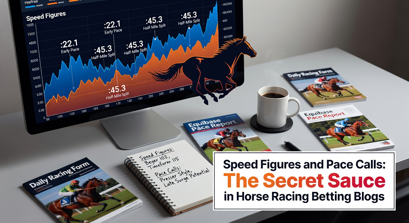 A dynamic photo of a horse racing past the finish line, with jockeys urging their mounts forward amid a blur of speed and turf