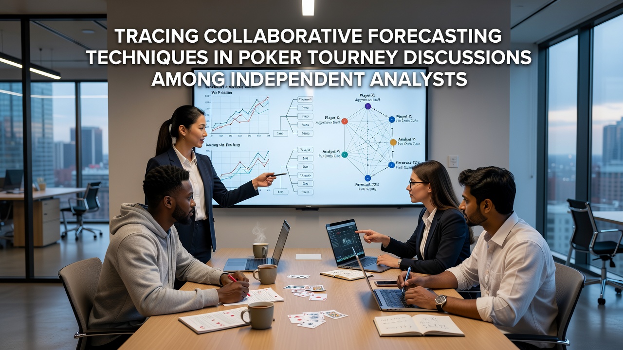 Independent analysts reviewing poker tournament data on multiple screens during a collaborative session
