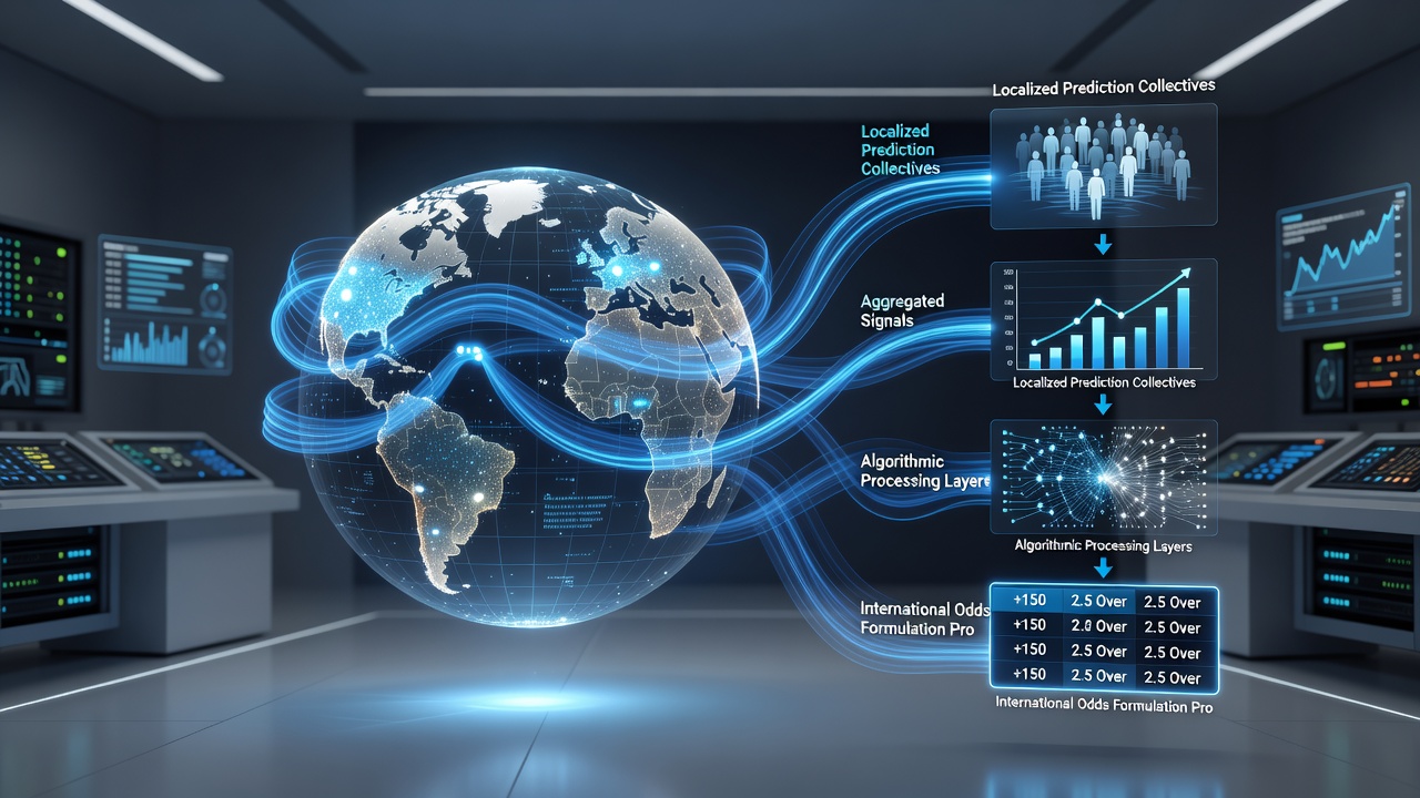 Network visualization of prediction collectives connected to international odds boards